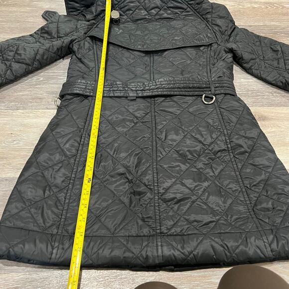 Burberry London Baughton Black Quilted Belted Removable Hood Jacket Size Small - Picture 14 of 14